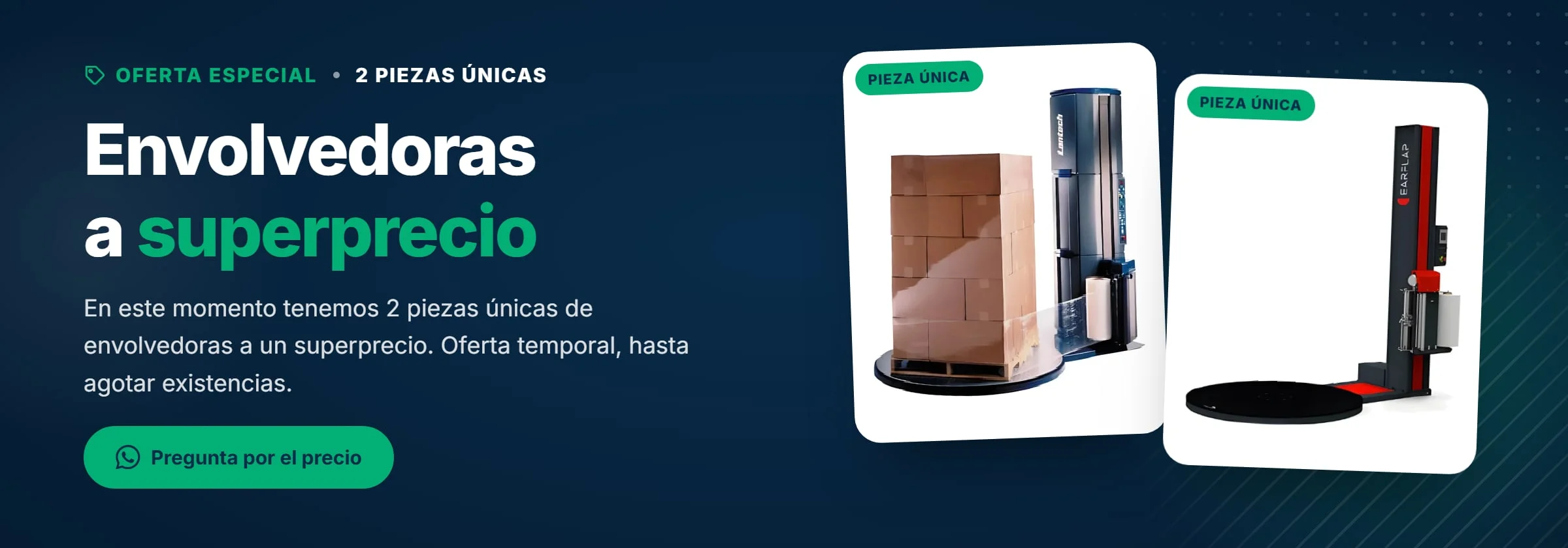 Oferta especial: envolvedoras a superprecio, 2 piezas únicas. Oferta temporal, hasta agotar existencias. Pregunta por el precio por WhatsApp.